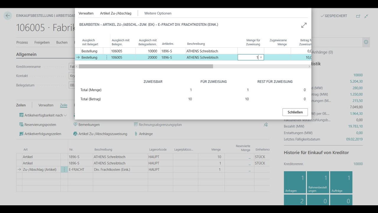 Artikel Zu-/Abschläge