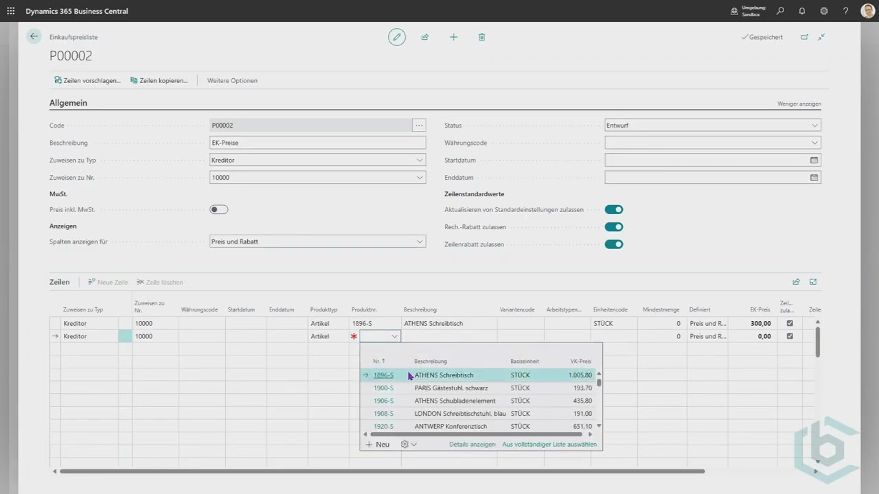 Die Verwendung von Einkaufsartikeln, Preisen und Rabatten