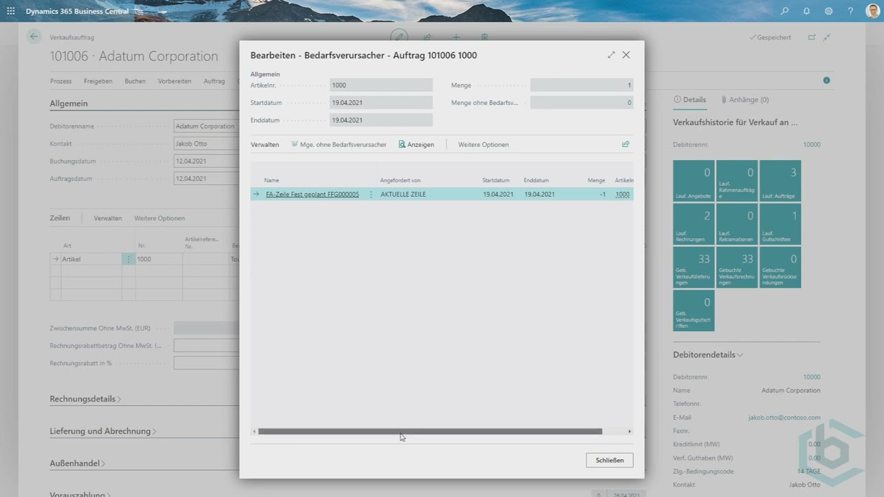 Fertigungsaufträge aus Verkaufsaufträgen erstellen