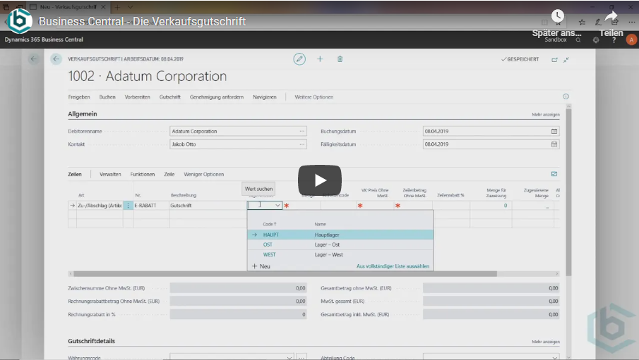 Die Verkaufsgutschrift